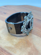 Pre-Owned Chanel Silver and Black Crystal Bangle Bracelet | True Fashionistas.