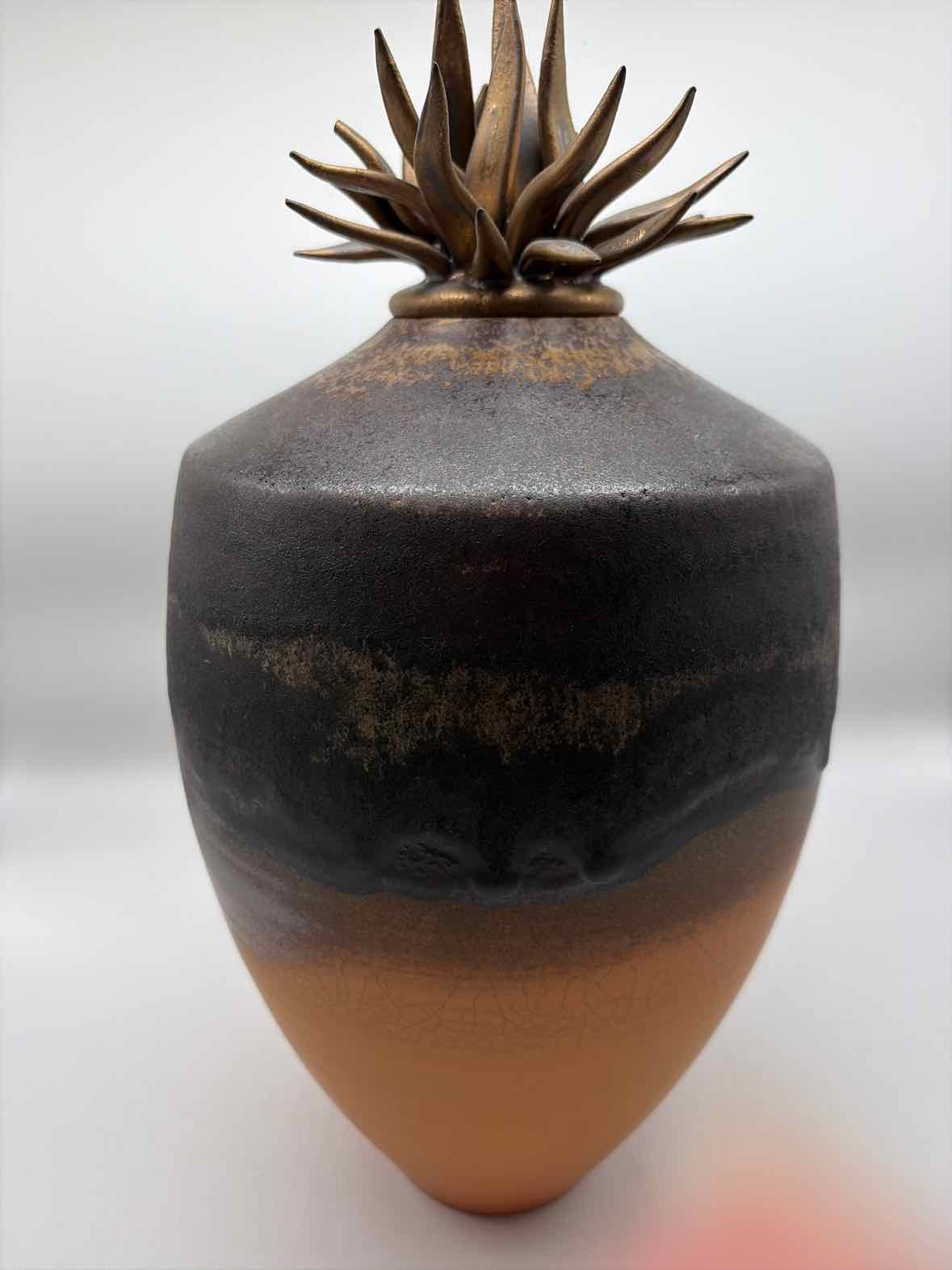 Natalie Blake Orange & Brown Pottery Decorative Pot | True Fashionistas.