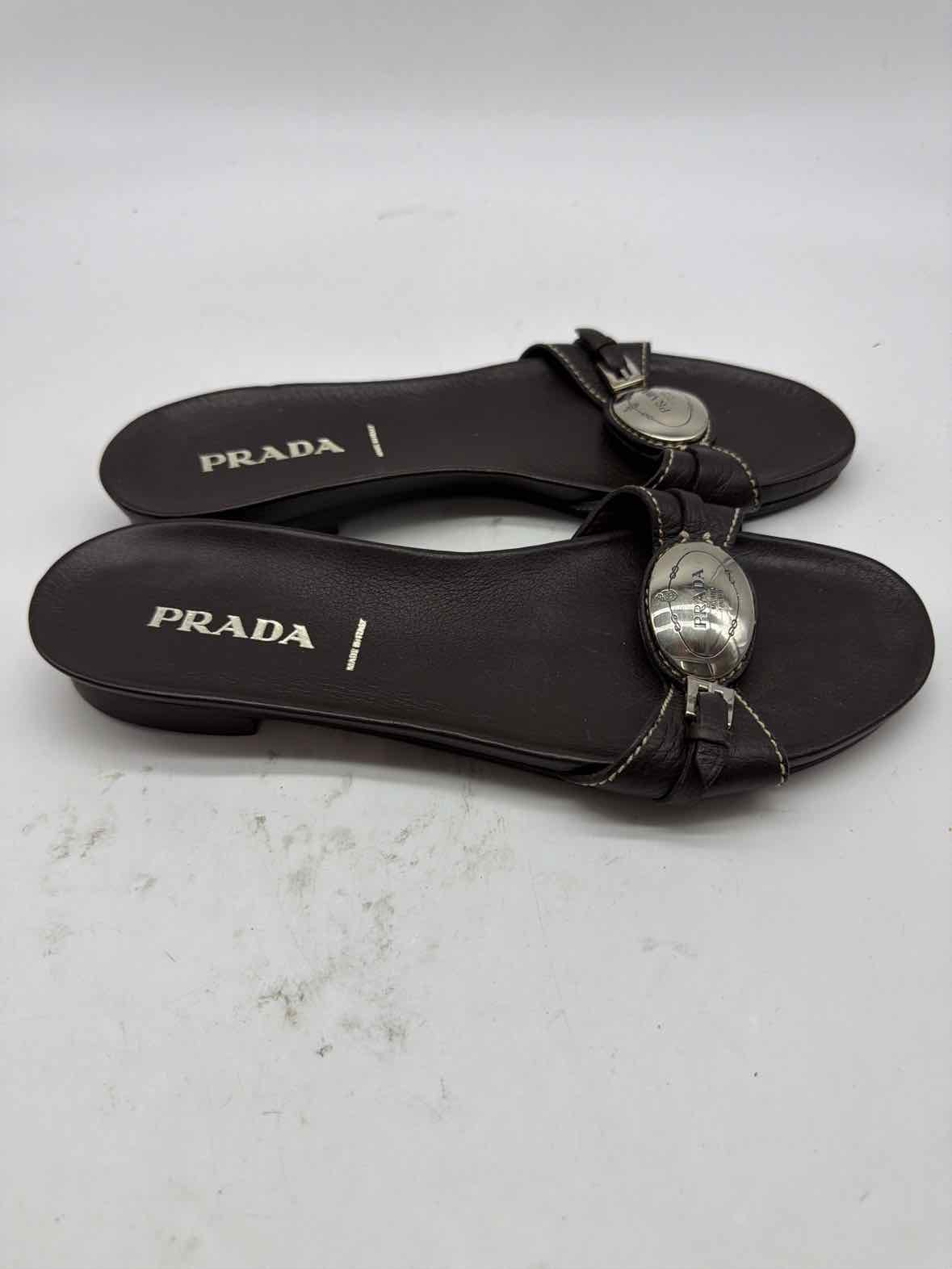 Pre-Owned Prada Brown Size 37.5 Mule Sandals | True Fashionistas.