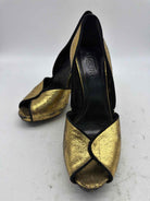 Pre-Owned Alexander McQueen Gold Size 9 Peep Toe Heels | True Fashionistas.