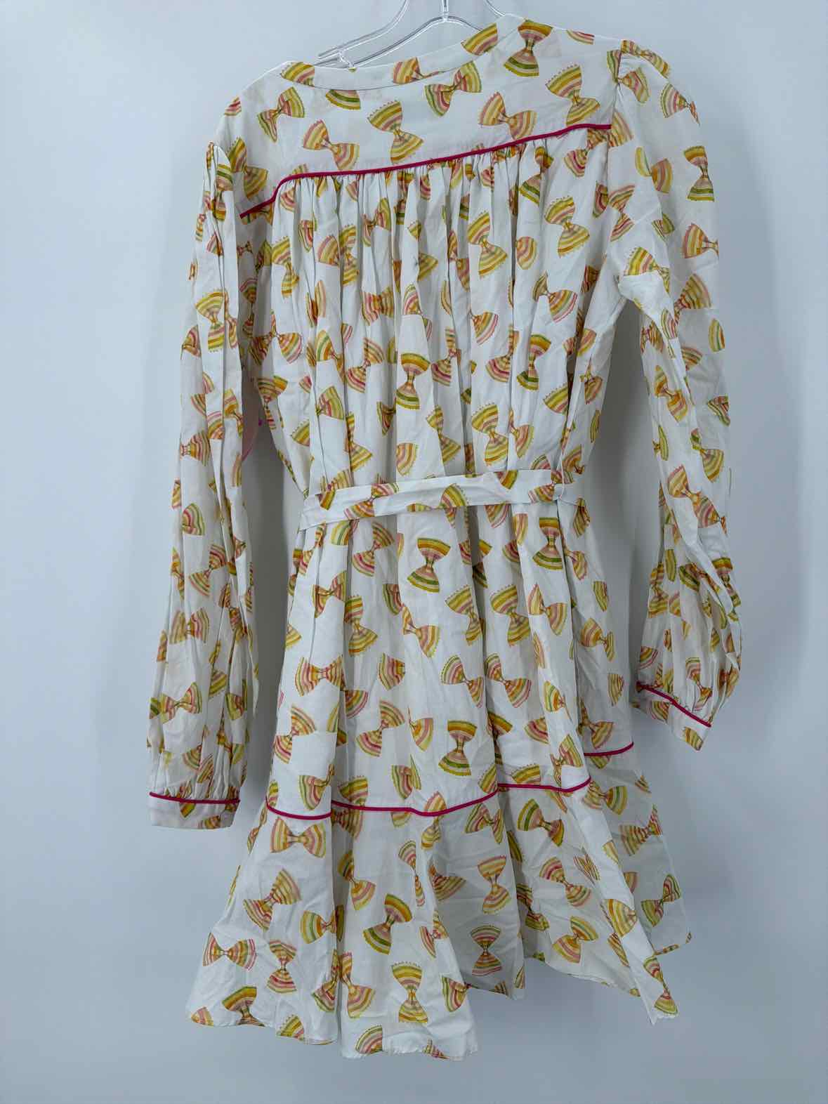 Rachel Antonoff White Size Small Bow Tie Pasta Print Short Long Sleeve Dress | True Fashionistas.