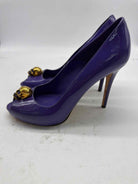 Pre-Owned Alexander McQueen Purple Size 9 Patent Leather Peep Toe Heels | True Fashionistas.