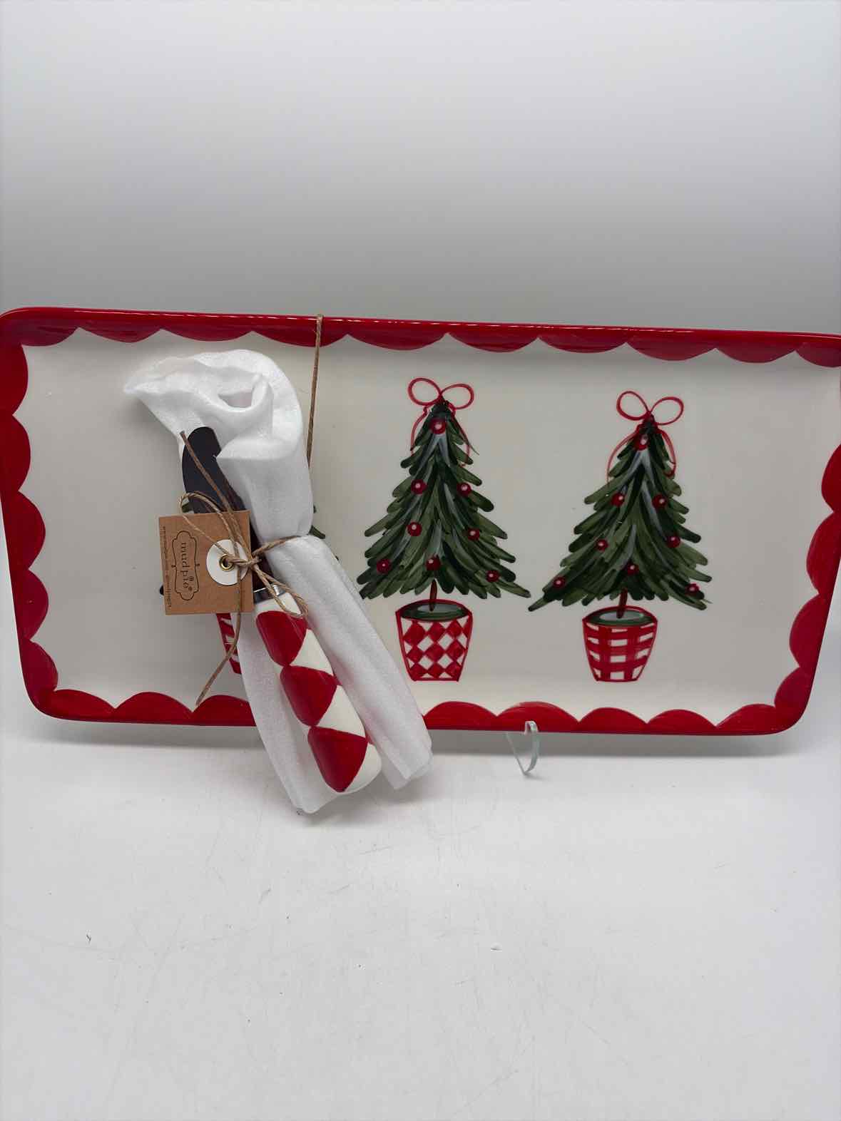 Red and White Ceramic Christmas Tray with Spreader | True Fashionistas.