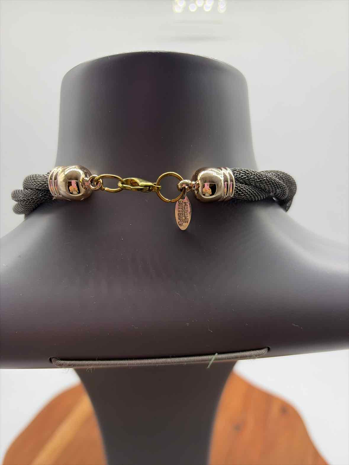 Madame Butterfly Gunmetal Mesh Statement Necklace | True Fashionistas.