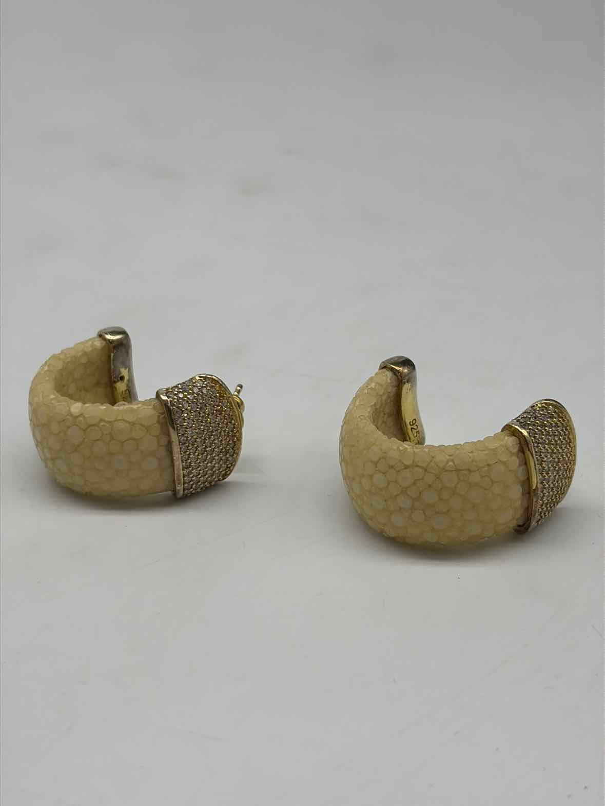Gold Plated 925 Silver Eel Skin Crystal Hoop Earrings | True Fashionistas.