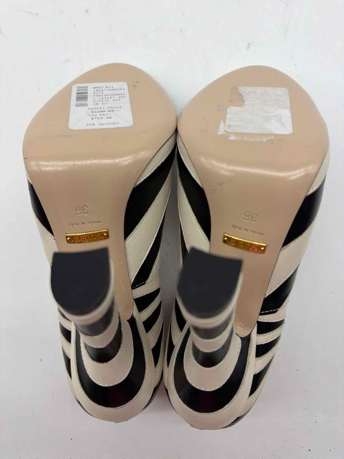 Pre-Owned Gucci White Size 6 Zebra Print Ankle Strap Heels | True Fashionistas.