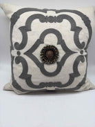 Grey & White Embroidered Cotton Blend Pillow | True Fashionistas.