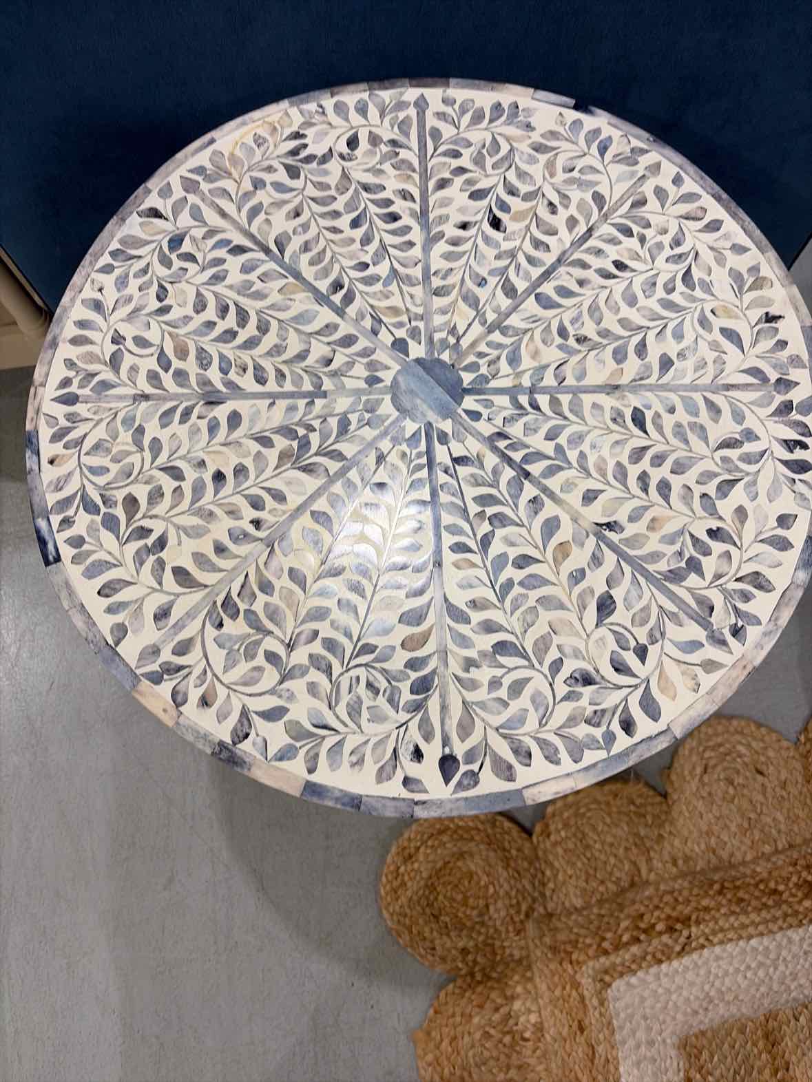 Blue Wood  White Washed Base Inlay Living Room End Table | True Fashionistas.