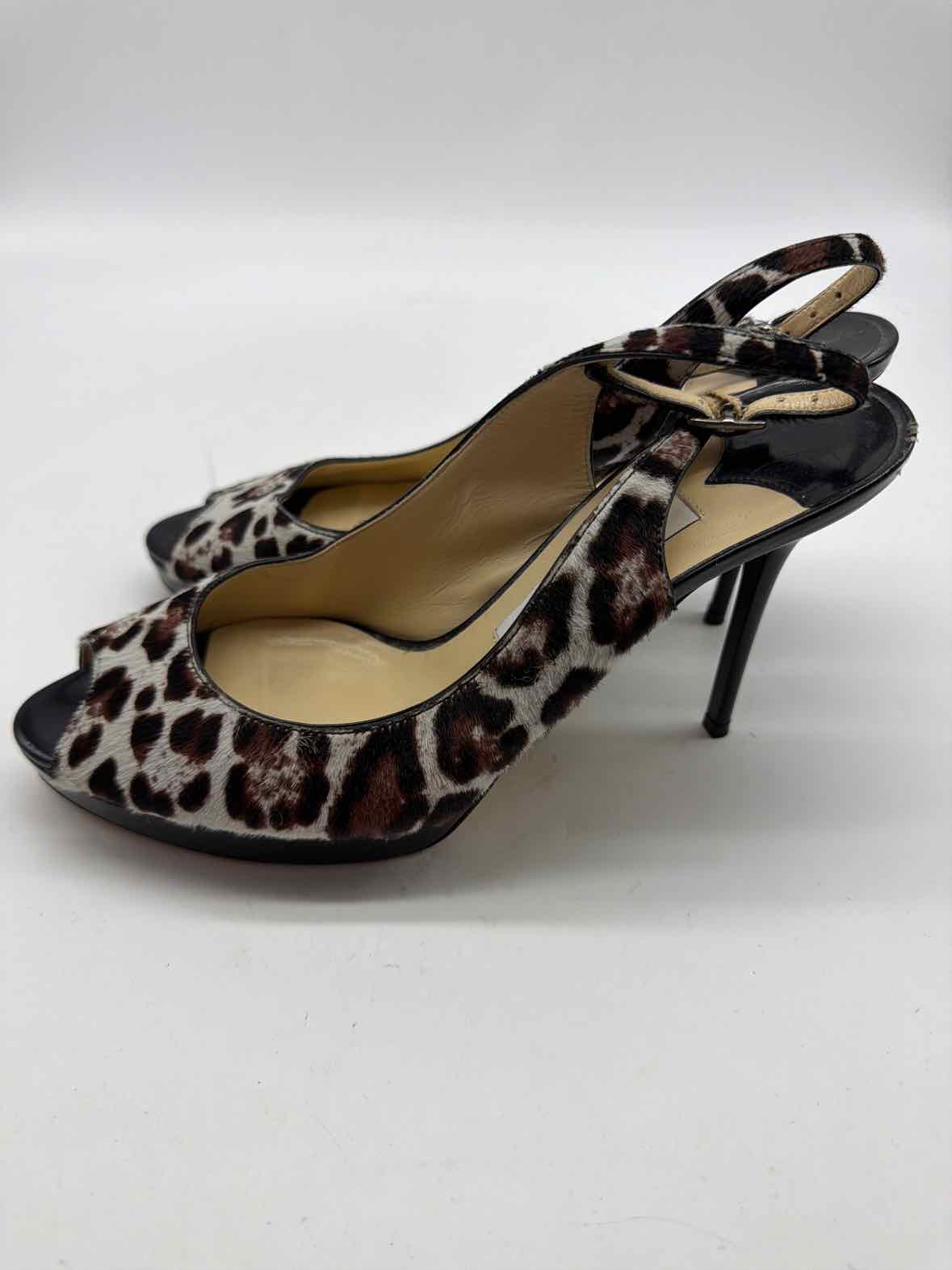 Pre-Owned Jimmy Choo Tan Size 37.5 Leopard Slingback Heels | True Fashionistas.