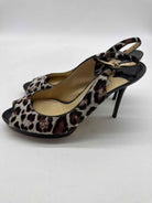 Pre-Owned Jimmy Choo Tan Size 37.5 Leopard Slingback Heels | True Fashionistas.