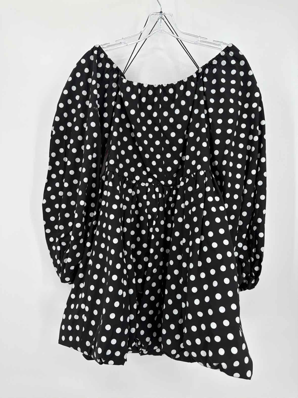 Pre-Owned Caroline Constas Black Size Large Polka Dot Short Long Sleeve Dress | True Fashionistas.
