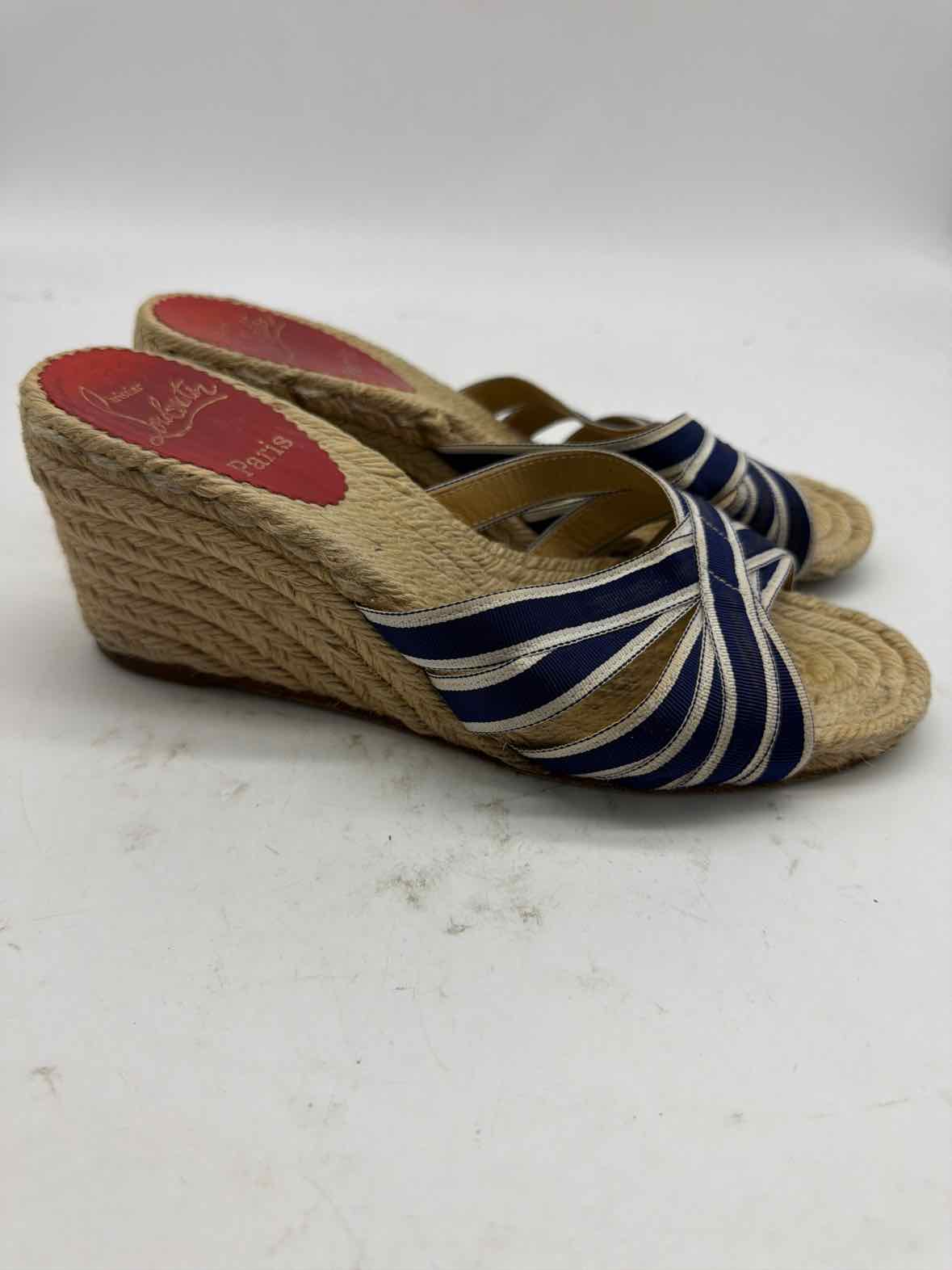 Pre-Owned Christian Louboutin Navy Size 7 Espadrille Heels | True Fashionistas.