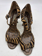 Pre-Owned Manolo Blahnik Tan Size 7.5 Animal Print Ankle Strap Heels | True Fashionistas.