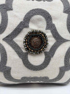 Grey & White Embroidered Cotton Blend Pillow | True Fashionistas.