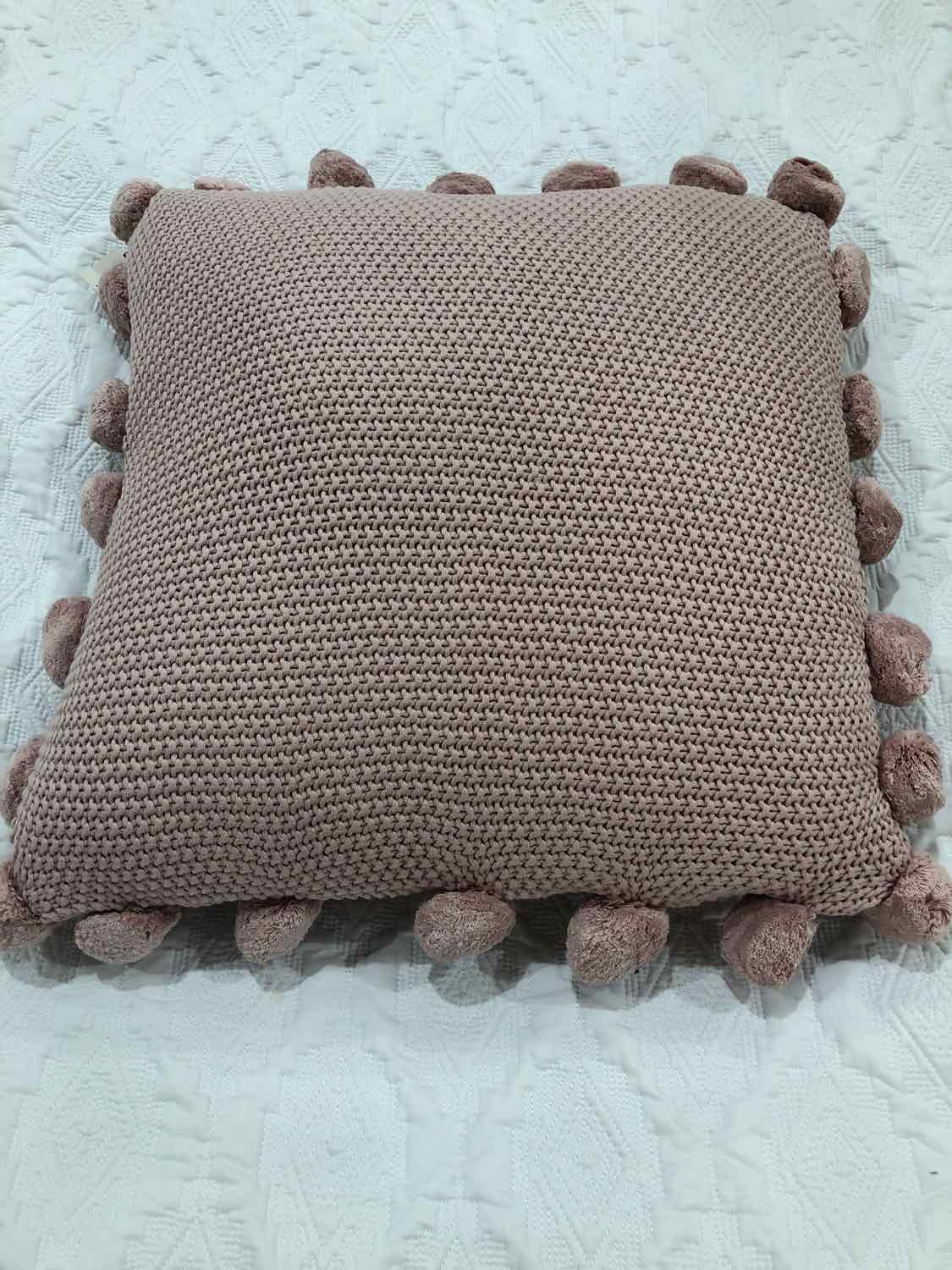 K&K Interiors Pink Knit Pom Pom Pillow | True Fashionistas.
