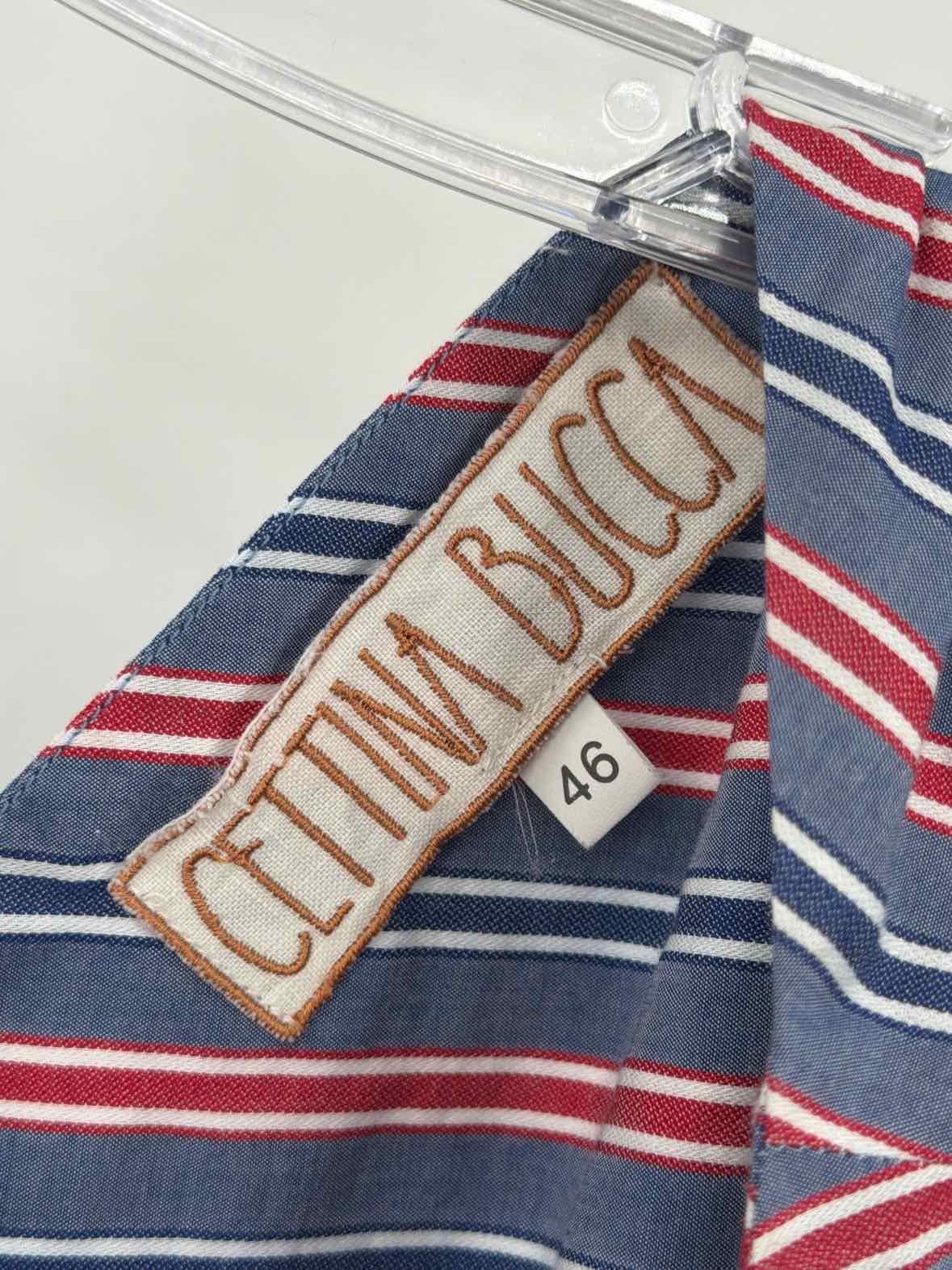 Pre-Owned Cettina Bucca Blue Size 46/12 Stripe Short Sleeveless Dress | True Fashionistas.