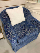 Blue & White Fabric Living Room Swivel Chair | True Fashionistas.