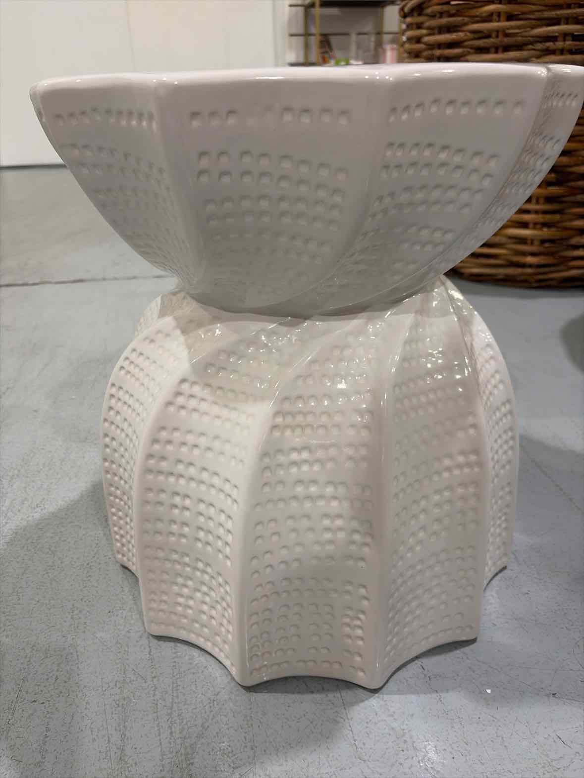 Made Goods White Textured Ceramic Stool | True Fashionistas.
