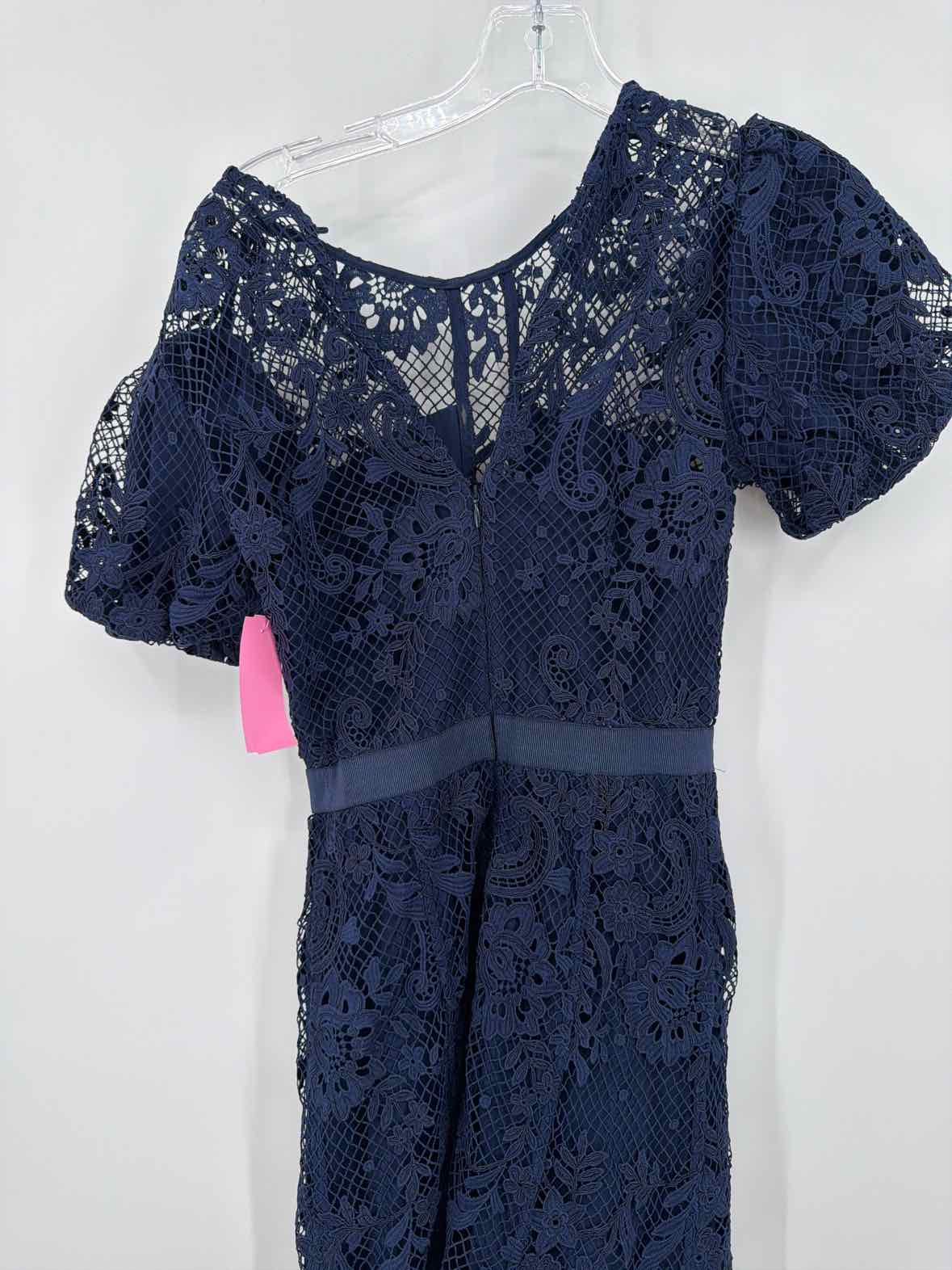 Pre-Owned Self Portrait Navy Size 2 Lace Cocktail Midi Evening Gown | True Fashionistas.