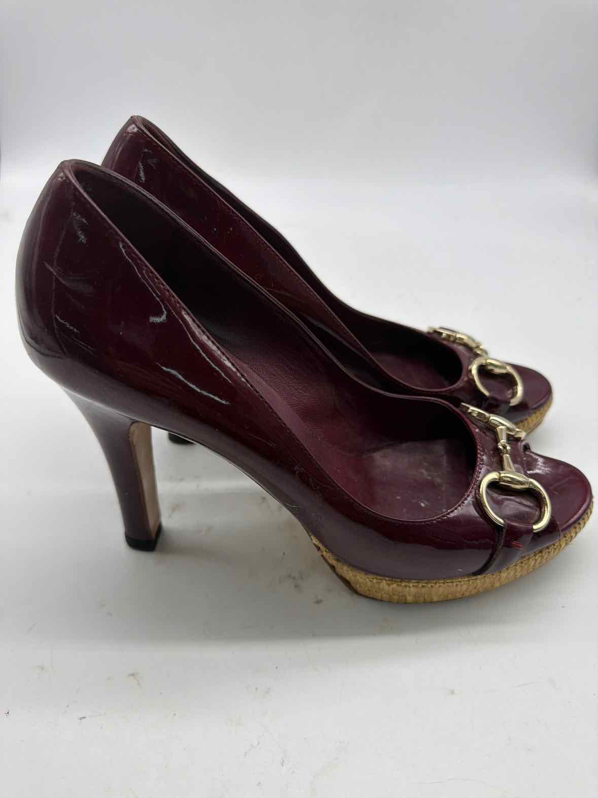 Pre-Owned Gucci Purple Size 7.5 Patent Leather Peep Toe Heels | True Fashionistas.