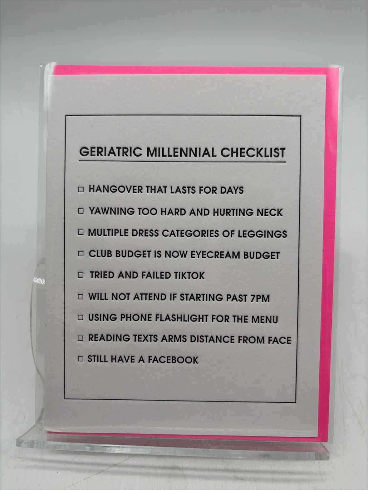 Geriatric Millenial Checklist Greeting Card | True Fashionistas.