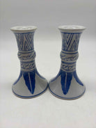 Set Of 2 Blue & White Tapered Candle Sticks | True Fashionistas.