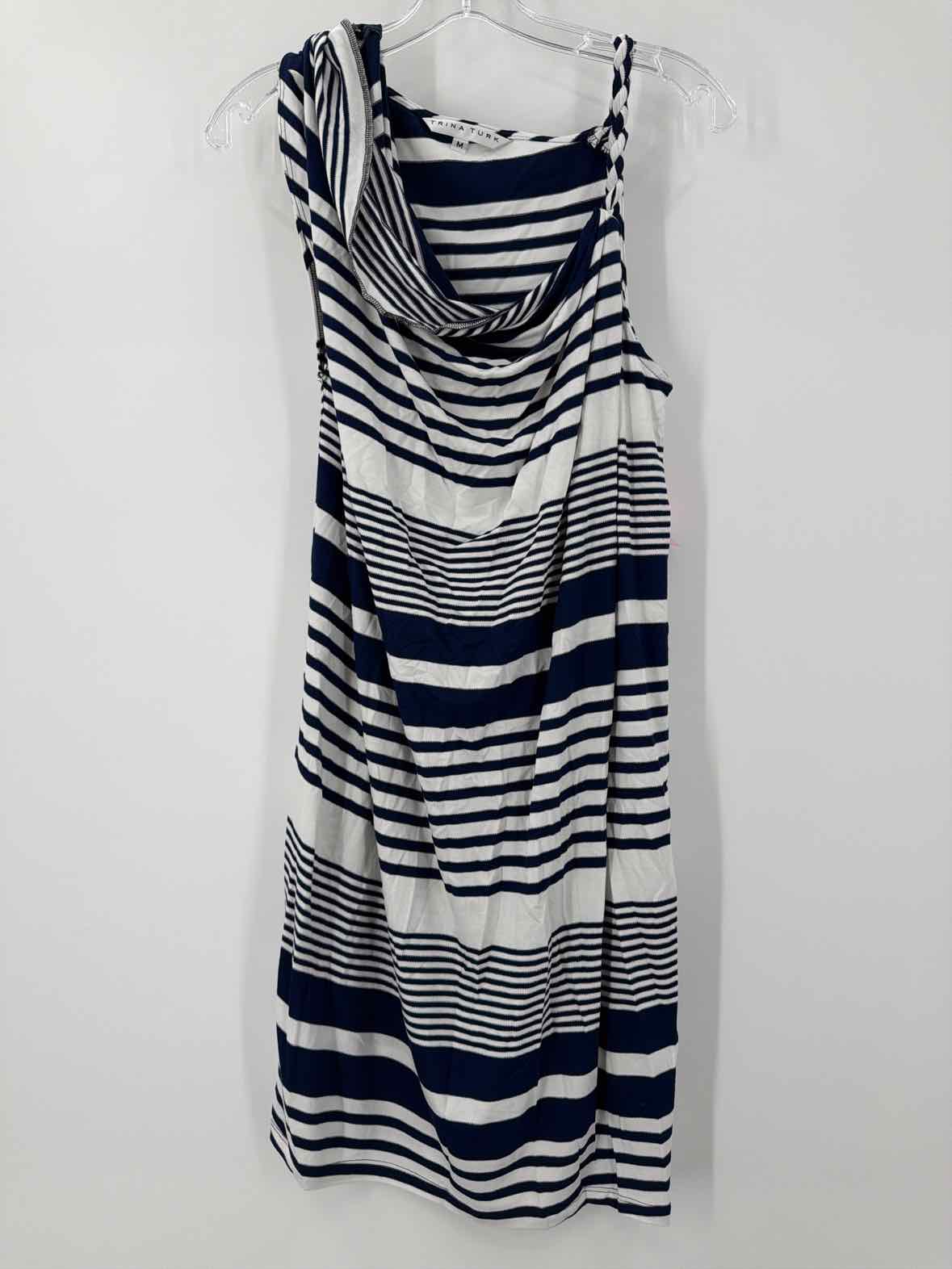 Pre-Owned Trina Turk Navy Size Medium Stripe Short Short Sleeve Dress | True Fashionistas.