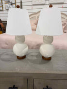 Set of 2 Ralph Lauren White Ceramic Double Gourd Stacked Lamps | True Fashionistas.