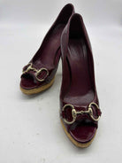 Pre-Owned Gucci Purple Size 7.5 Patent Leather Peep Toe Heels | True Fashionistas.
