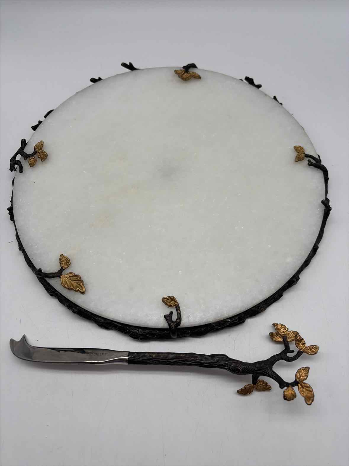 L'Objet White Marble Cheese Board w/Brass Accents & Knife | True Fashionistas.