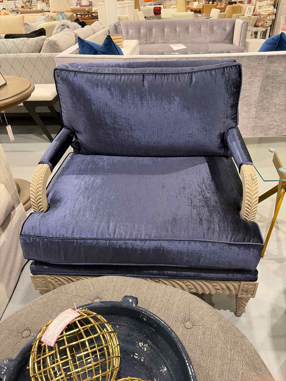 Navy Velvet Living Room Chair W/Wood Frame | True Fashionistas.