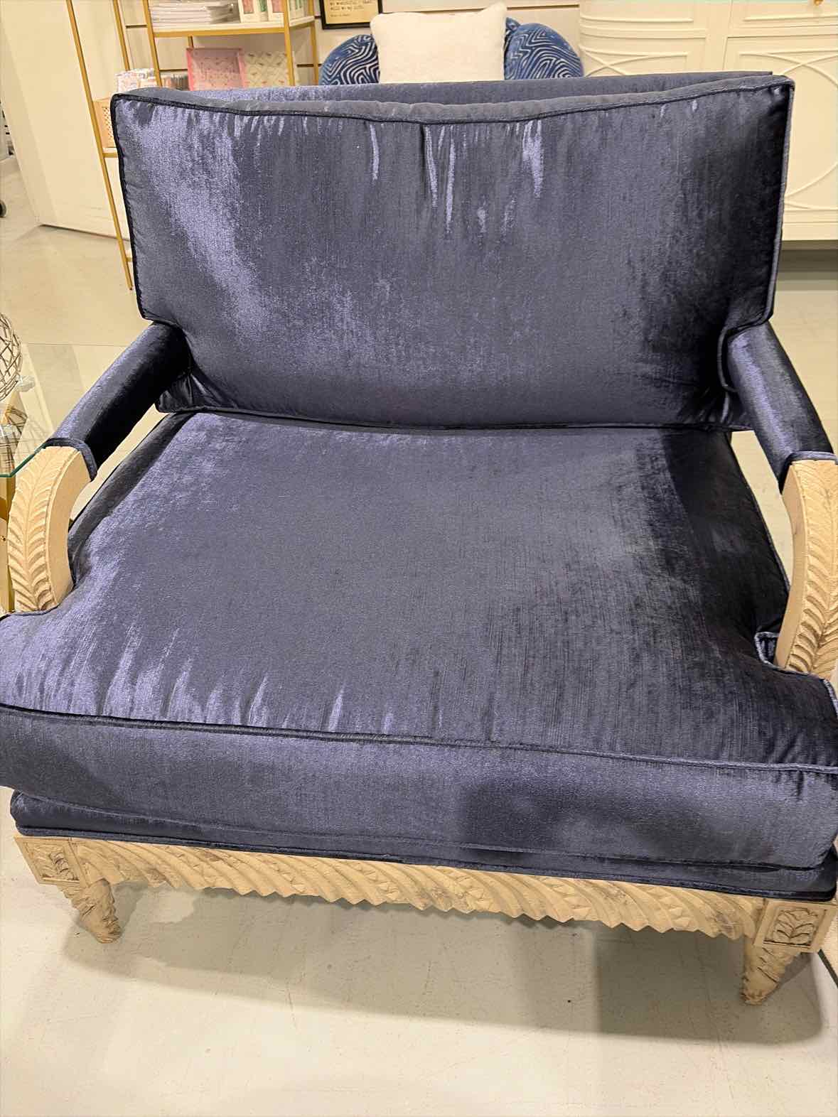 Navy Velvet Living Room Chair W/Wood Frame | True Fashionistas.