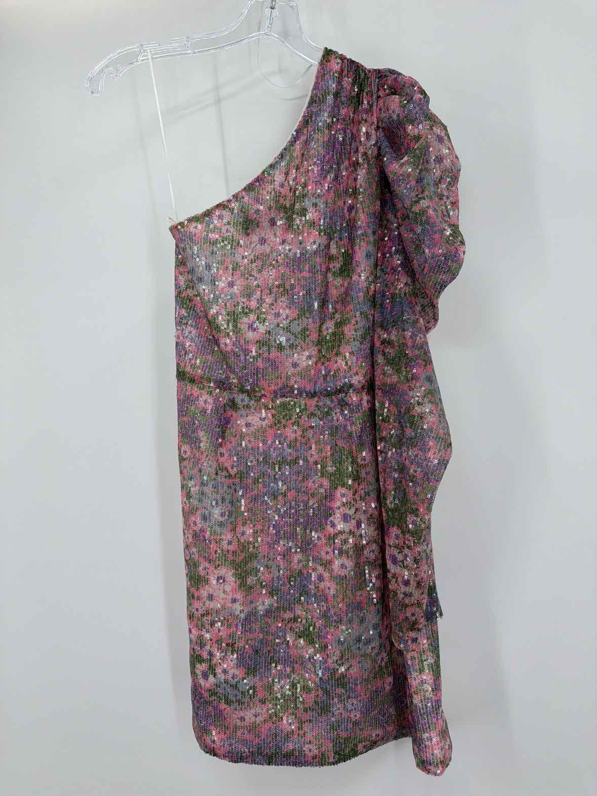 Les Reveries Purple Size 6 Sequin One Shoulder Short Long Sleeve Dress | True Fashionistas.
