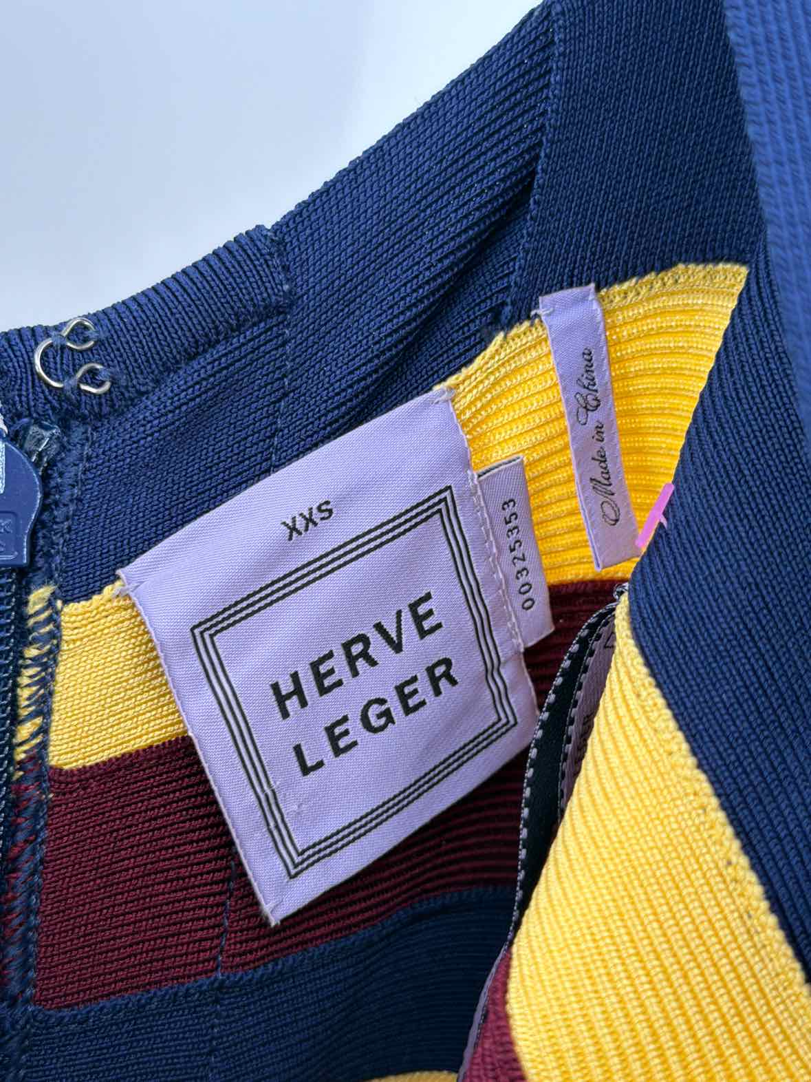 Pre-Owned Herve Leger Blue Size XXS Stripe Bodycon Short Sleeveless Dress | True Fashionistas.