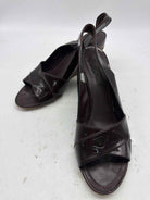 Pre-Owned Louis Vuitton Brown Size 8.5 Patent Leather Wedge Heels | True Fashionistas.