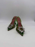 Pre-Owned Amina Muaddi Green Size 37.5 Slingback Heels | True Fashionistas.