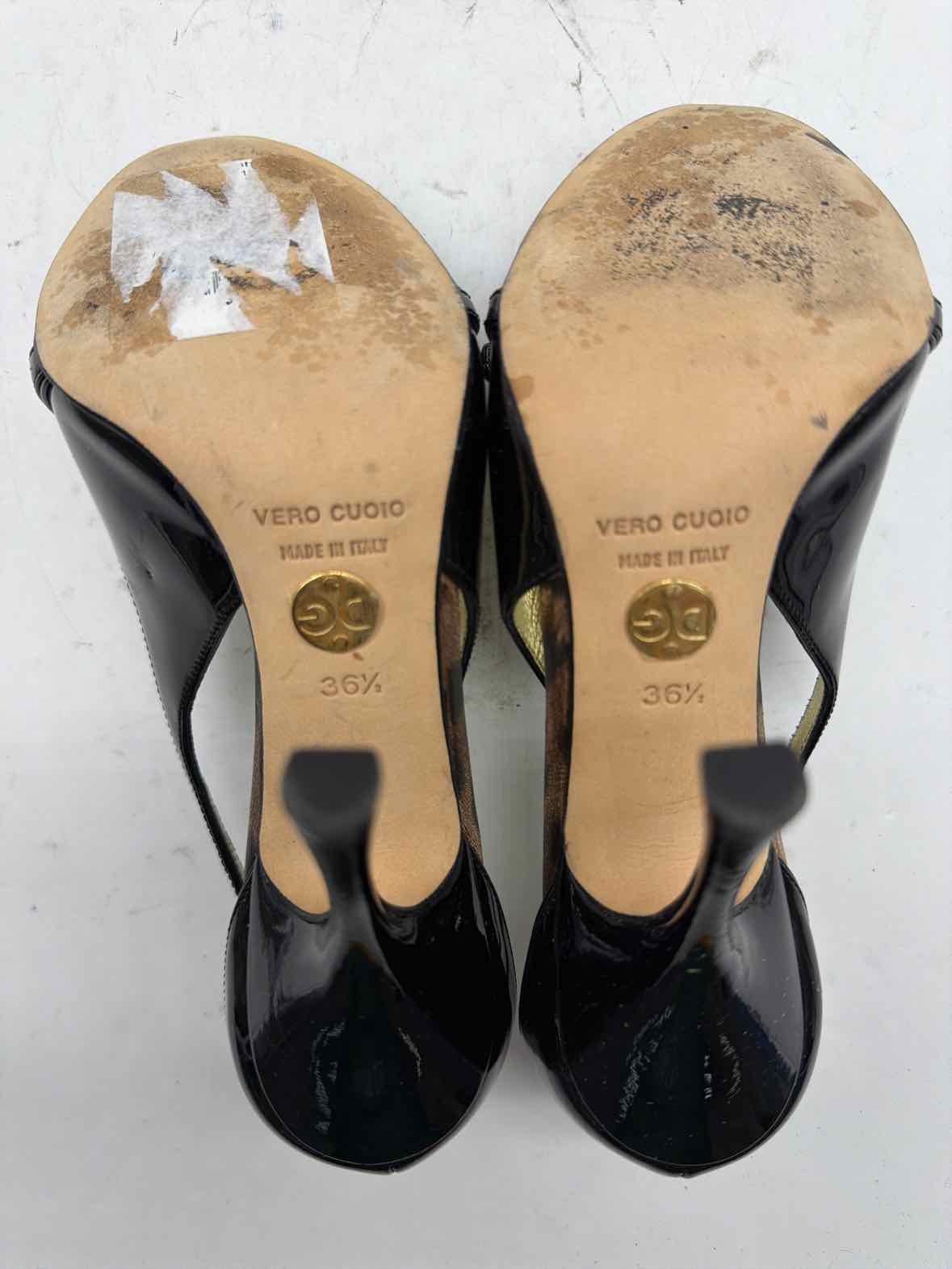 Pre-Owned Dolce & Gabbana Black Size 6.5 Patent Leather Peep Toe Heels | True Fashionistas.