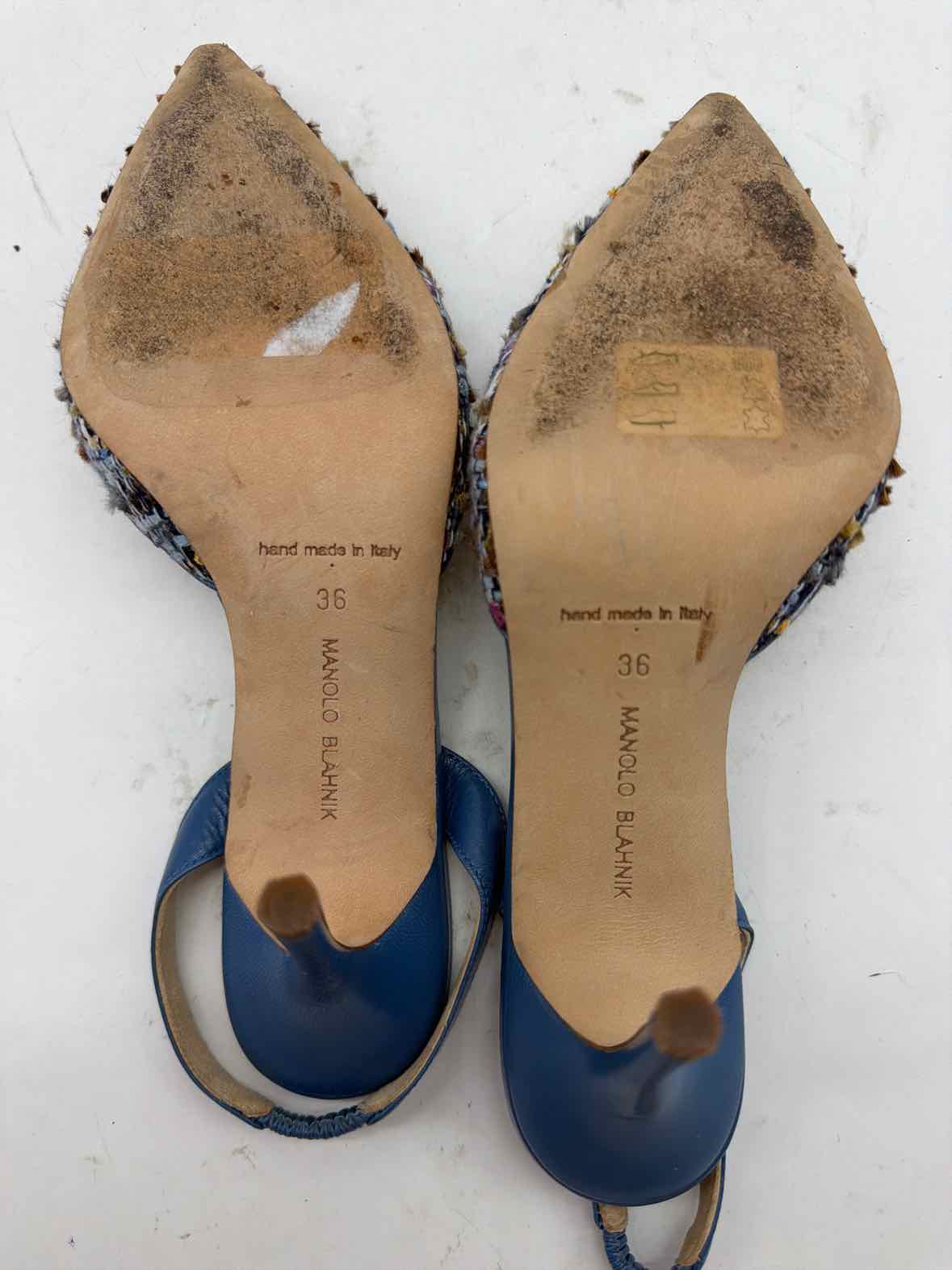 Pre-Owned Manolo Blahnik Blue Size 6 Boucle Slingback Heels | True Fashionistas.
