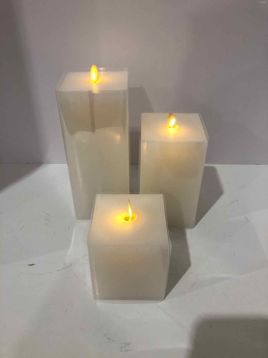 Set of 3 Luminara White Square Wax Candles with Remote Timer – True ...