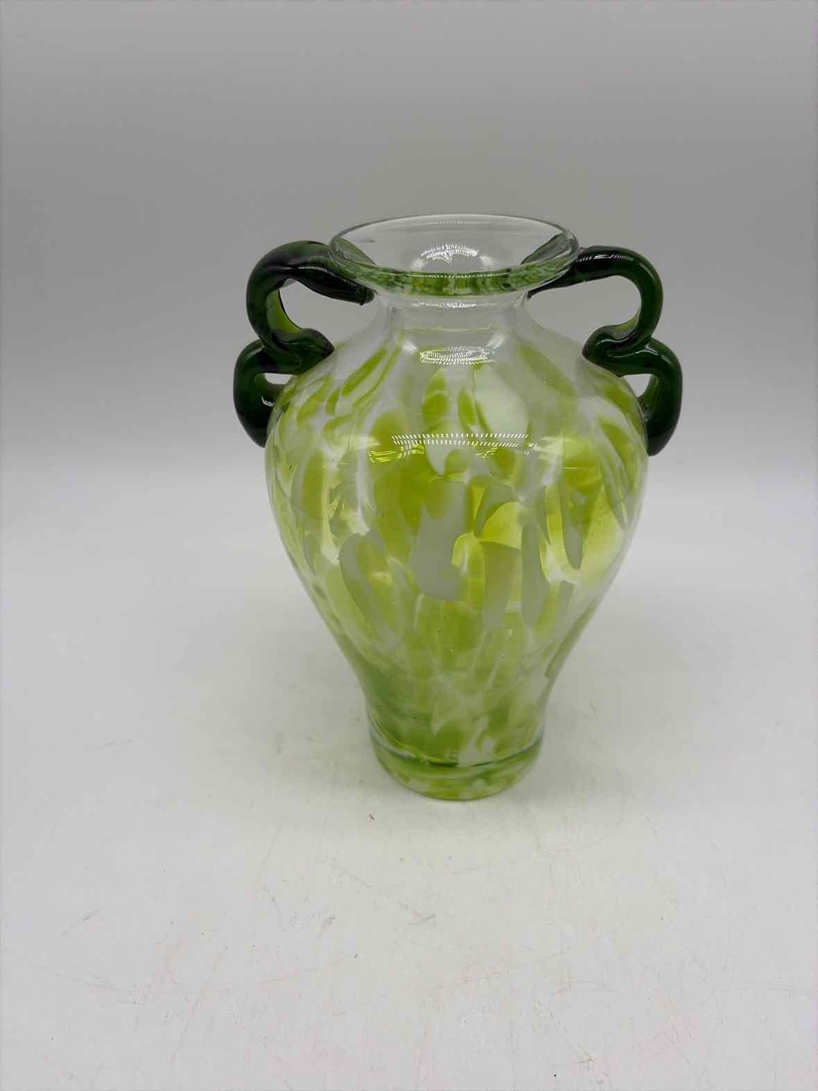 Green Glass Double Twisted Hanndle Vase | True Fashionistas.