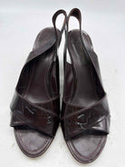 Pre-Owned Louis Vuitton Brown Size 8.5 Patent Leather Wedge Heels | True Fashionistas.