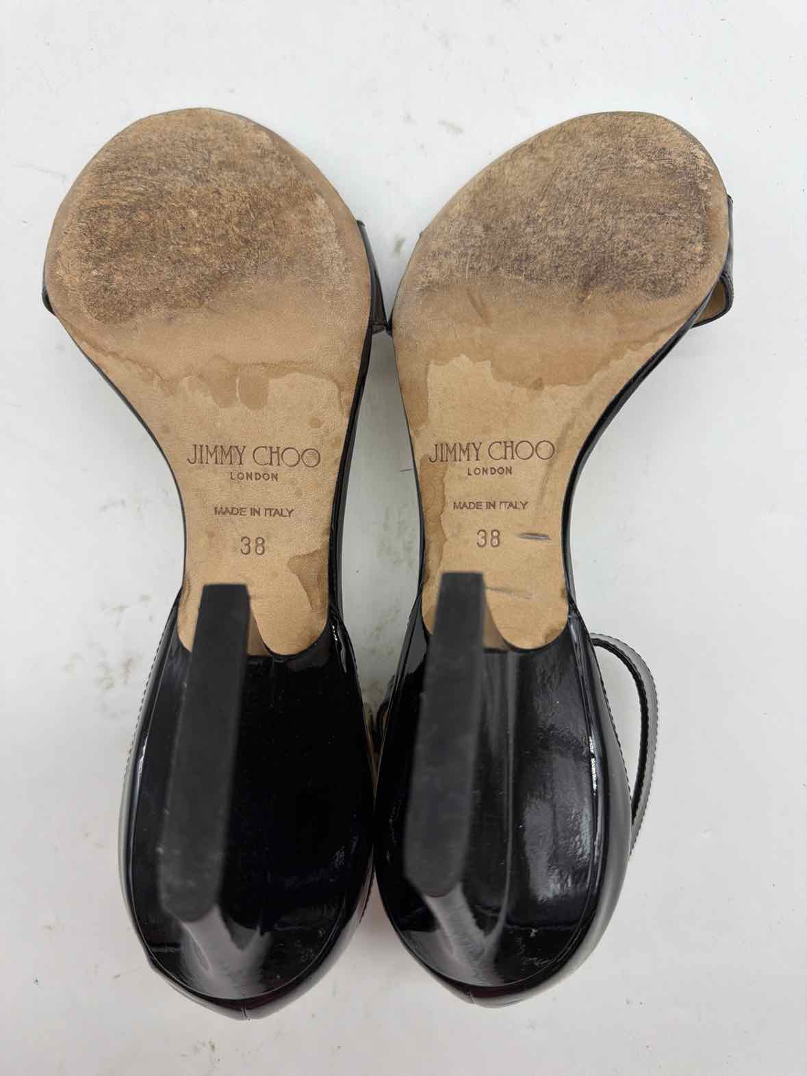 Pre-Owned Jimmy Choo Black Size 8 Patent Leather Ankle Strap Heels | True Fashionistas.