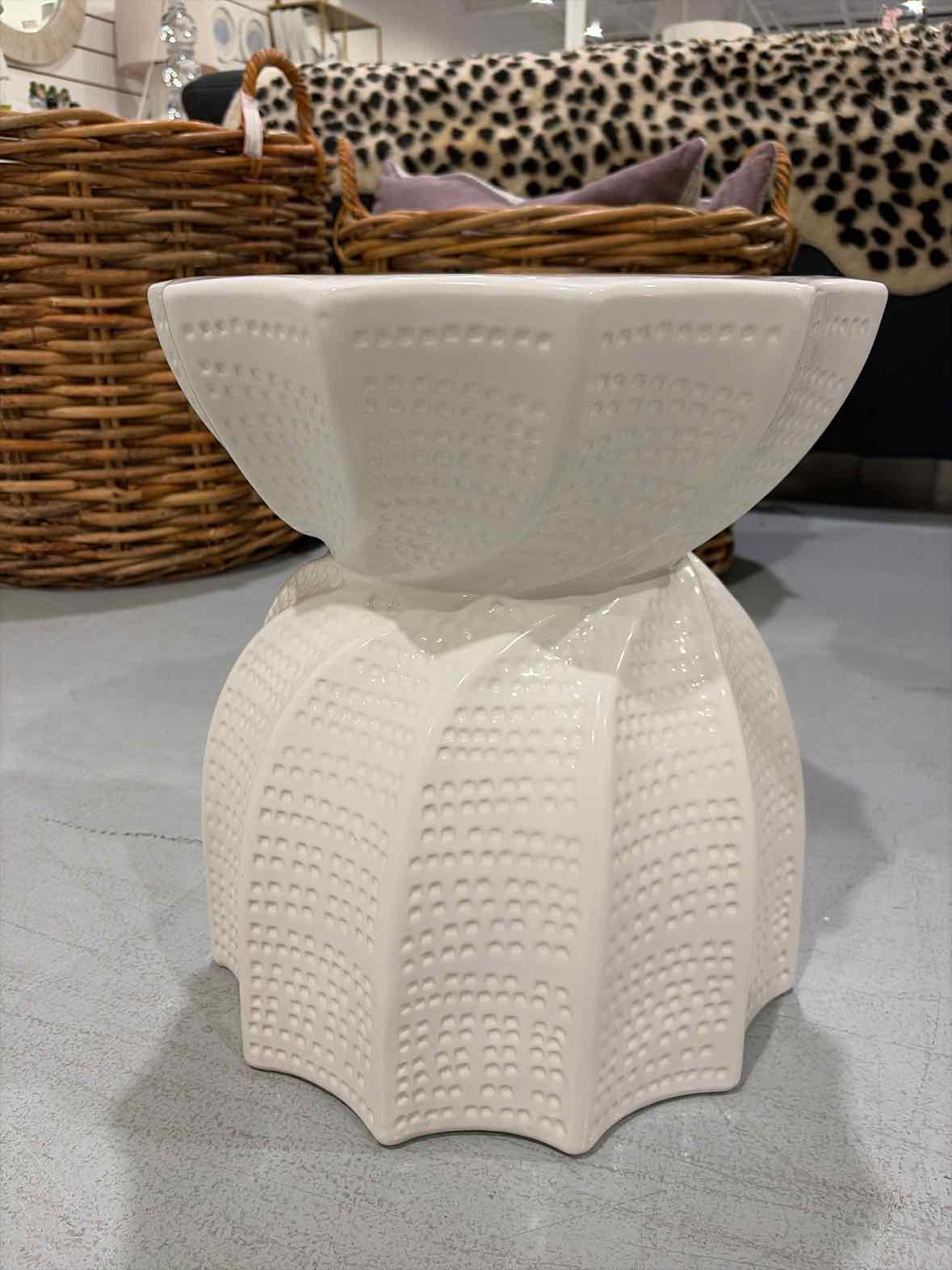 Made Goods White Textured Ceramic Stool | True Fashionistas.