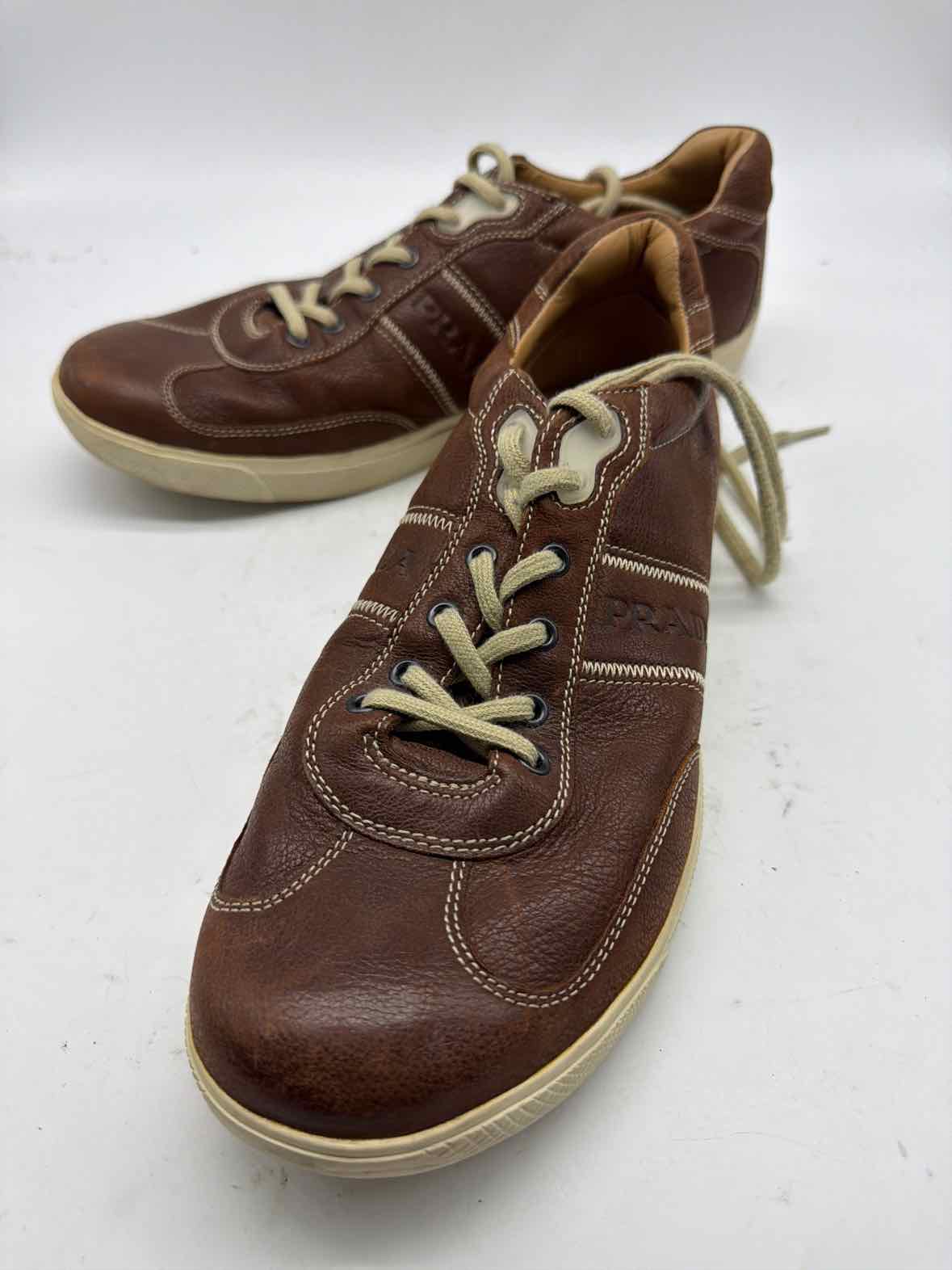 Pre-Owned Prada Brown 8.5 Leather Fashion Sneaker Men's Sneakers | True Fashionistas.