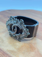 Pre-Owned Chanel Silver and Black Crystal Bangle Bracelet | True Fashionistas.