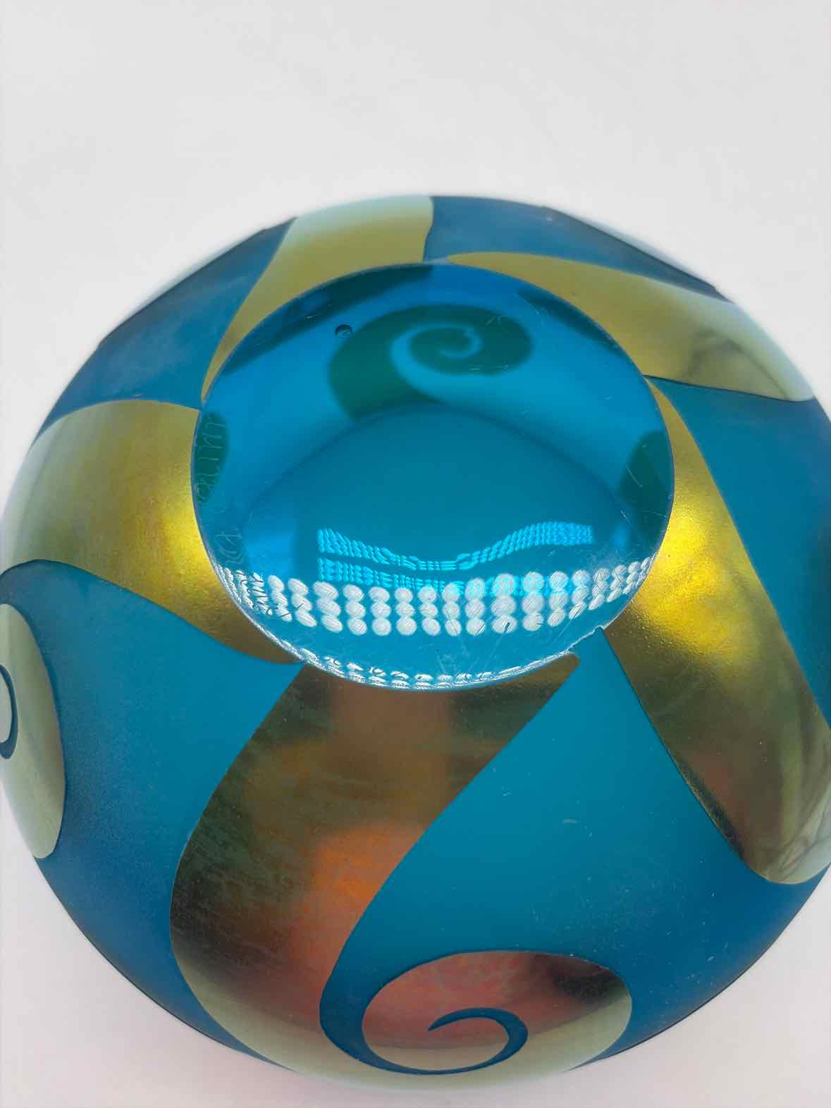 Blue & Gold Signed Handblown Glass Bowl | True Fashionistas.