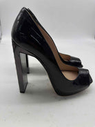 Pre-Owned Miu Miu Black Size 38 Patent Leather Rhinestone Peep Toe Heels | True Fashionistas.