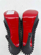 Pre-Owned Christian Louboutin Grey Size 8.5 spike accent Peep Toe Heels | True Fashionistas.