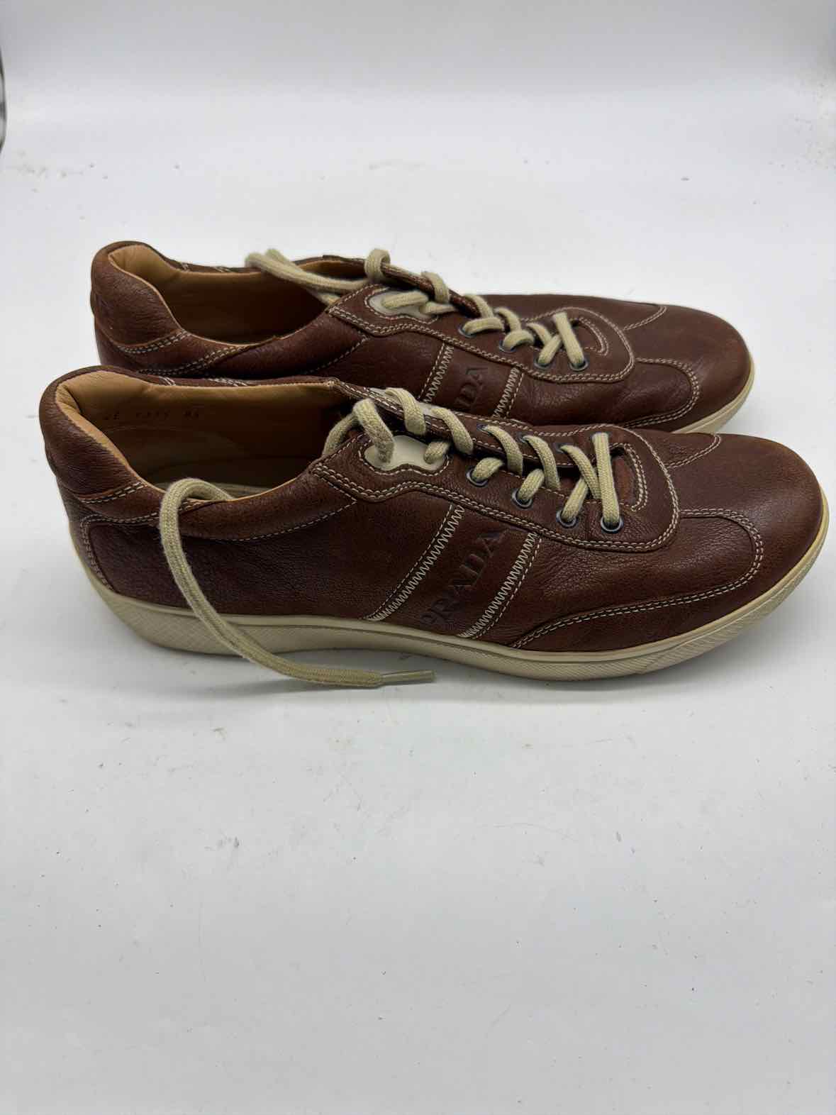 Pre-Owned Prada Brown 8.5 Leather Fashion Sneaker Men's Sneakers | True Fashionistas.