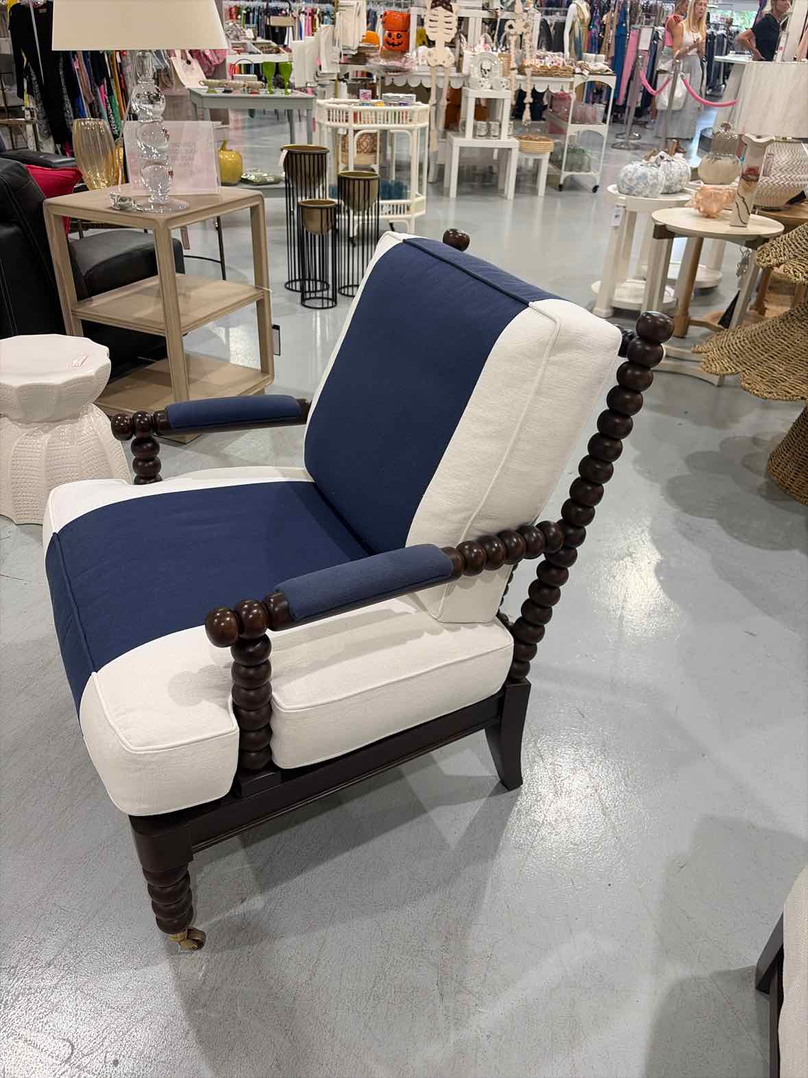 Blue and Whitel Fabric Living Room Spool  Chair | True Fashionistas.